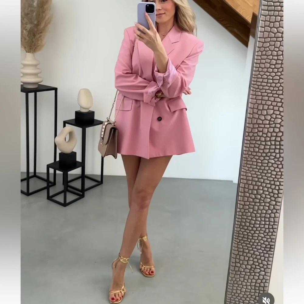 ZARA limited edition oversized double breasted pink blazer blogger favorite - Picture 4 of 14